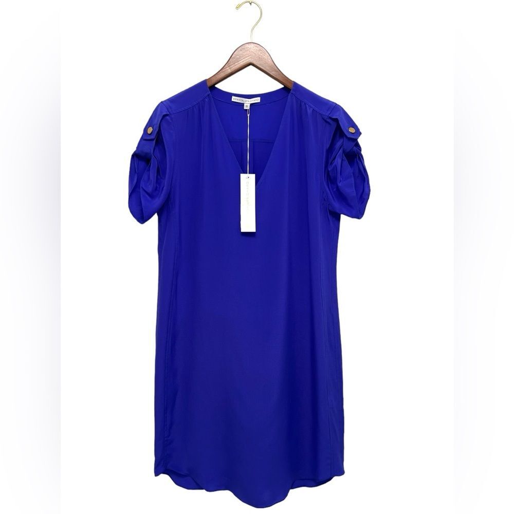 Amanda Uprichard 100% Silk Shift Dress Blue Mini V-neck Women’s Size S NEW